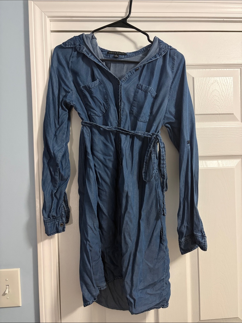 Haute Monde Blue Denim Shirt Dress with Waist Tie